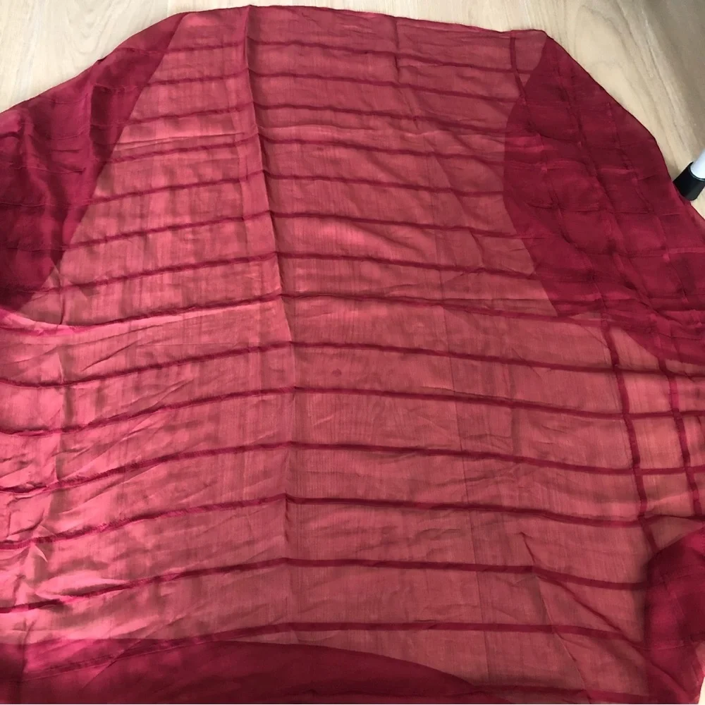 Chanel Silk Long Scarf Maroon Red Grid CC Logo Sheer | Authentic Designer
